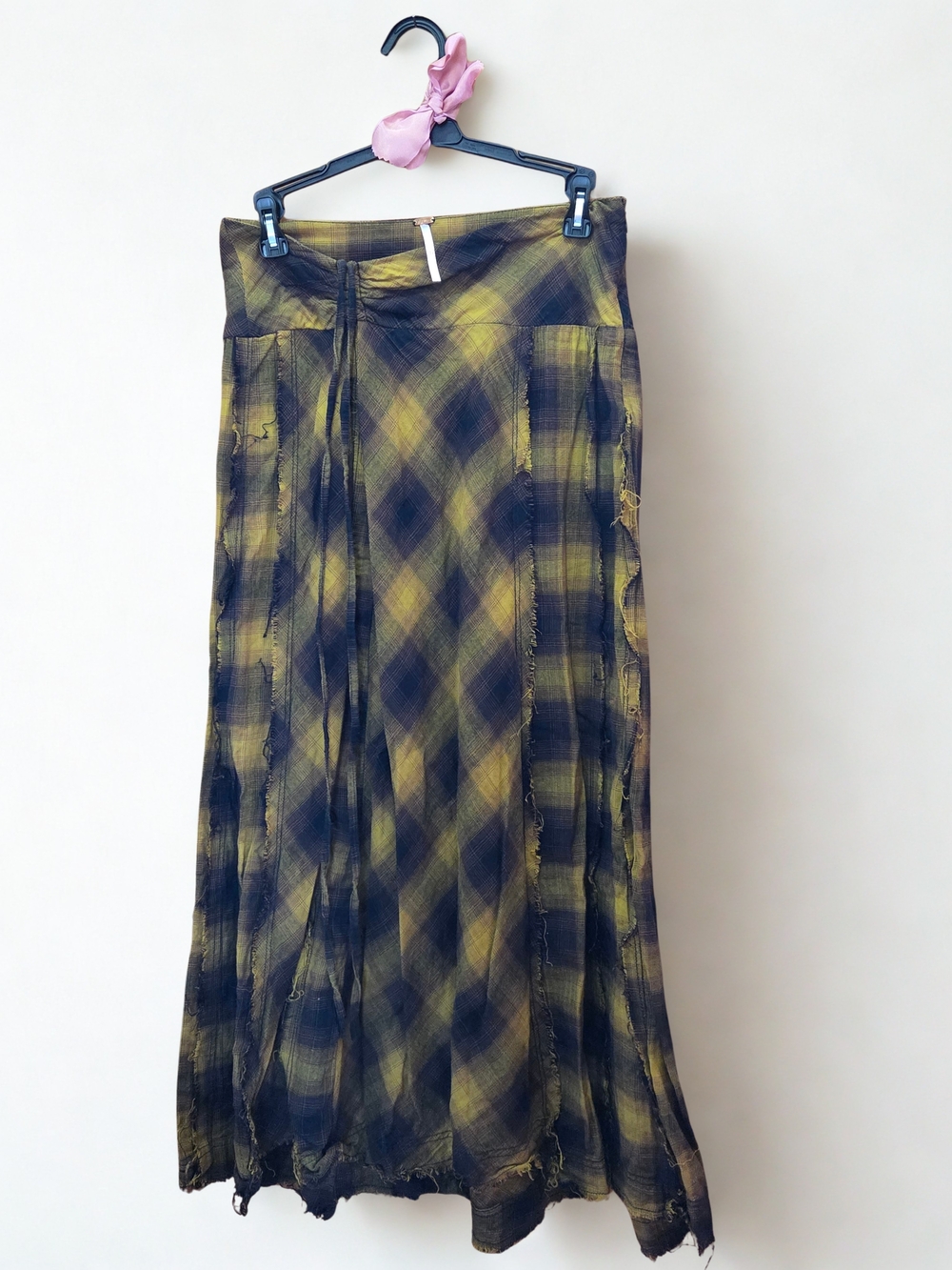 Free People Plaid Long Skirt in Yellow and Black - Women's Flared Skirt